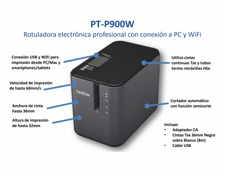 PT-P900W vista lateral y especificaciones